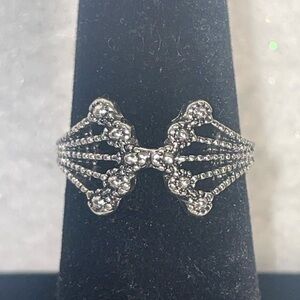 Silver Tone Bow Crystal Accent Ring